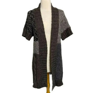 GOTTARD M brown textured short sleeve wool mohair alpaca‎ blend cardigan